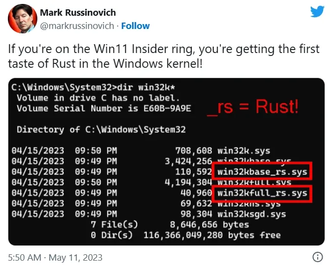微软兑现承诺Rust代码进入Win11内核 - 果核剥壳